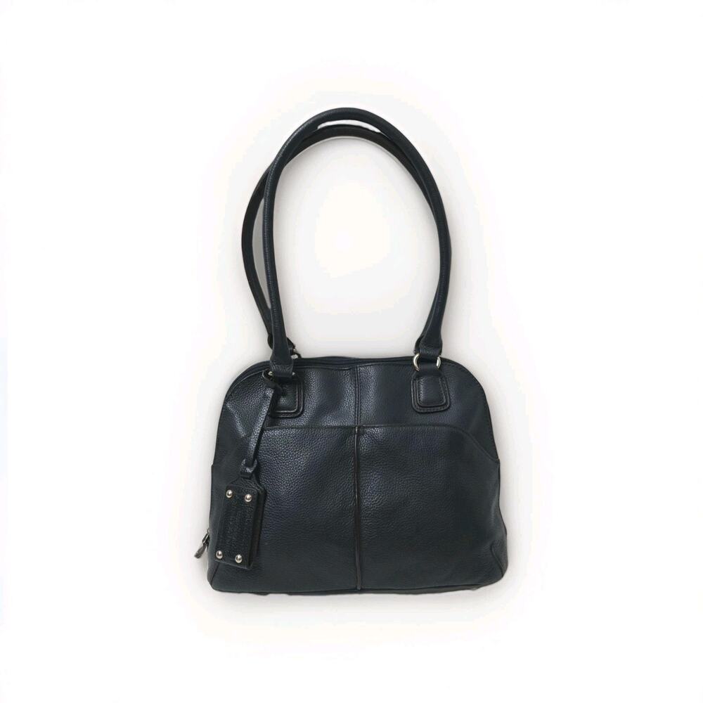 Tignanello Navy Pebbled Leather Shoulder Bag Handbag Purse Clean